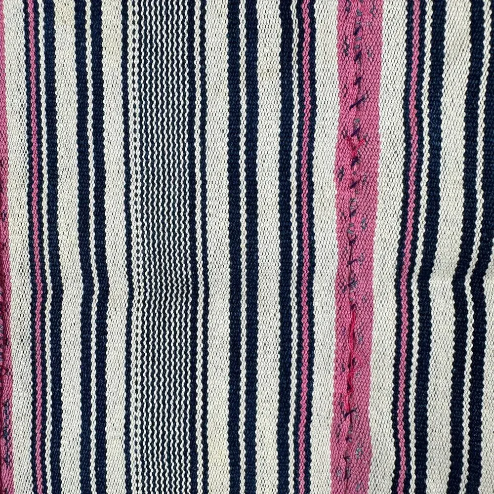 Striped Woven Textile Throw Pink Navy Cream Fringe Boho Global Eclectic Decor